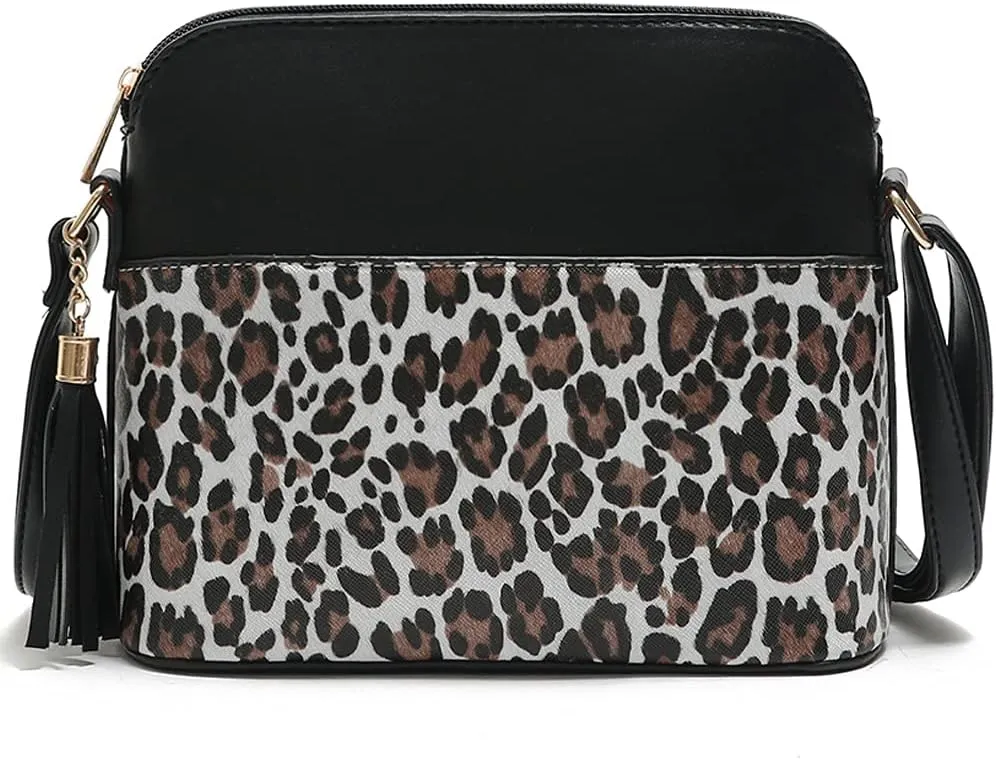 ROUROU Tassel Shoulder Bag for Women Leopard Print Crossbody Bag Large Capacity Satchel Fashion Handbag Purse