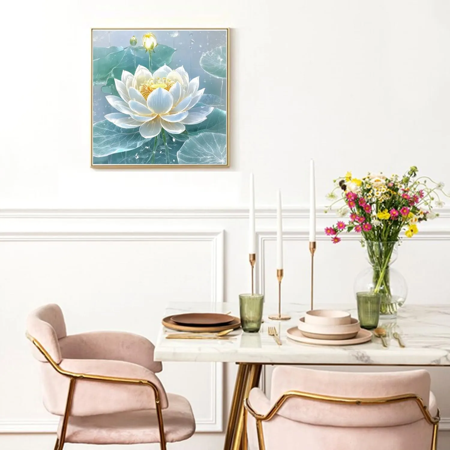 Rousp 5D Diamond Painting Multiple Packs Golden Lotus Water Lotus Flower Small Landscape Diamond Art Kits for Adults Kids, Fun Relaxing Craft Set Perfect for Home Decor Gifts 12x12 Inch