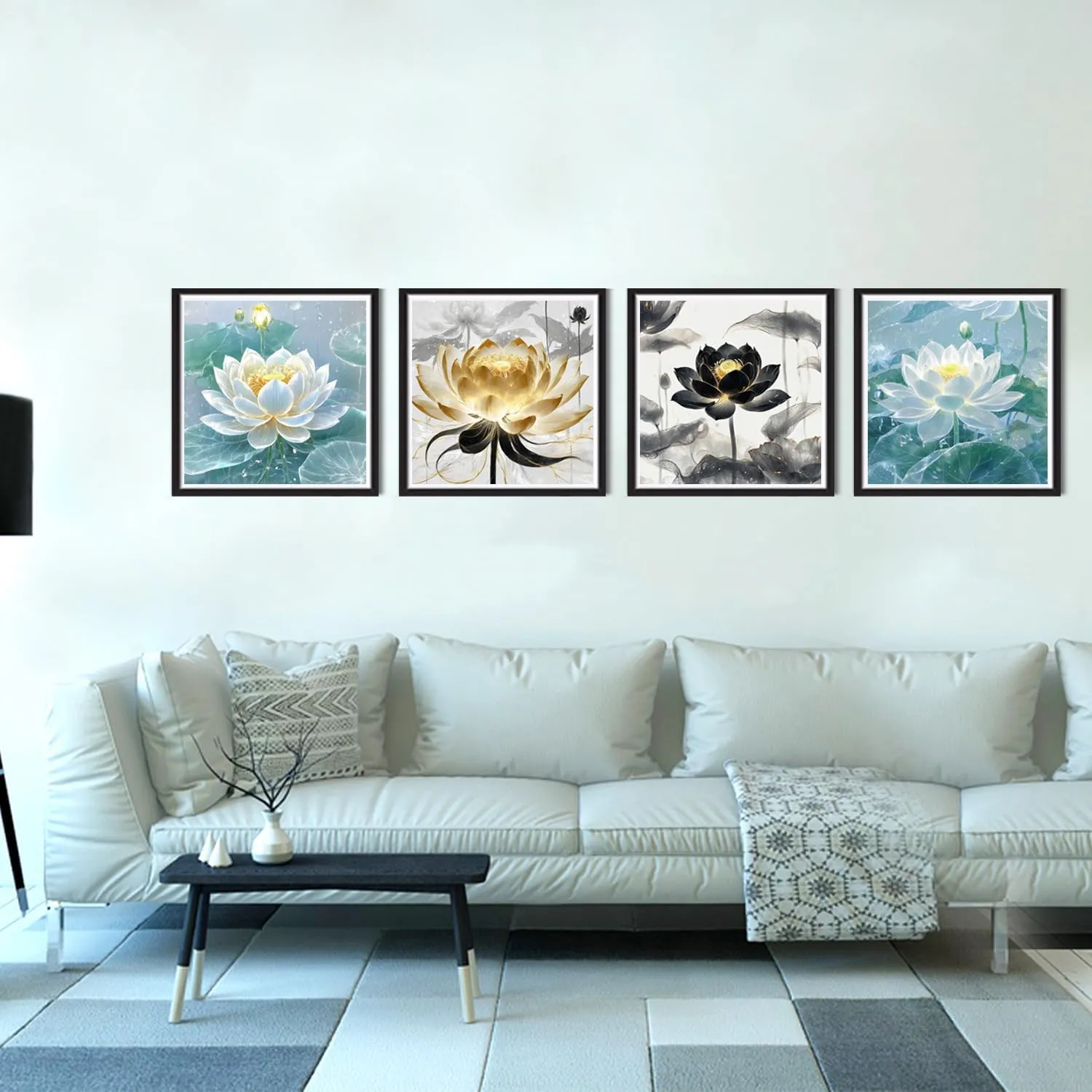 Rousp 5D Diamond Painting Multiple Packs Golden Lotus Water Lotus Flower Small Landscape Diamond Art Kits for Adults Kids, Fun Relaxing Craft Set Perfect for Home Decor Gifts 12x12 Inch