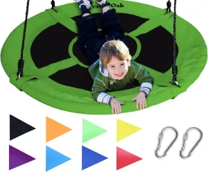 Royal Oak Saucer Tree Swing,Giant 40 Inches with Carabiners and Flags, Heavy Duty 1680D Oxford Fabric,700 lb Weight Capacity, Steel Frame,Waterproof, Easy Install Step by Step Instructions (Green)