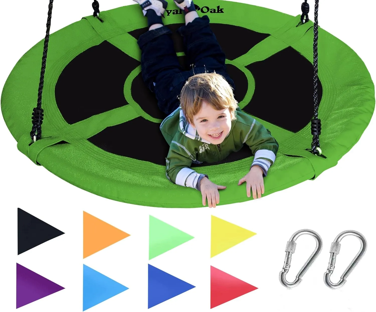 Royal Oak Saucer Tree Swing,Giant 40 Inches with Carabiners and Flags, Heavy Duty 1680D Oxford Fabric,700 lb Weight Capacity, Steel Frame,Waterproof, Easy Install Step by Step Instructions (Green)