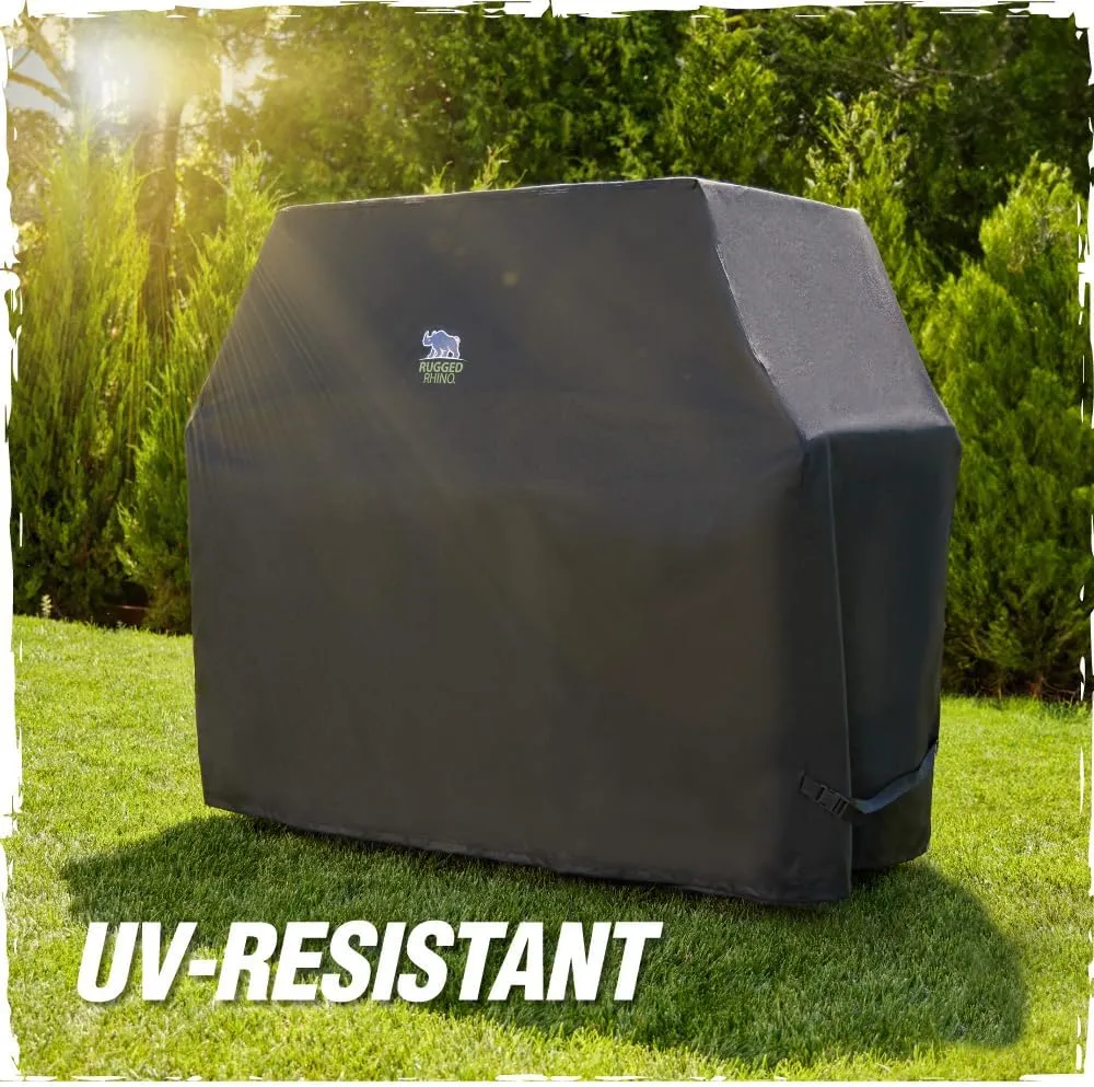 Rugged Rhino All Season Heavy Duty Grill Cover, Three Layer Waterproof UV Resistant and Windproof Covers for Outdoor, Secure Buckle Closure, Grilling Griddle Storage Outside, 64"L x 24"W x 48"H, Black