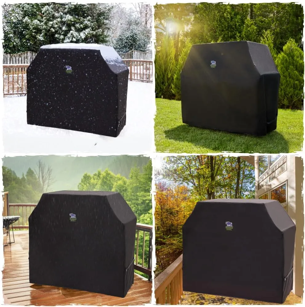 Rugged Rhino All Season Heavy Duty Grill Cover, Three Layer Waterproof UV Resistant and Windproof Covers for Outdoor, Secure Buckle Closure, Grilling Griddle Storage Outside, 64"L x 24"W x 48"H, Black