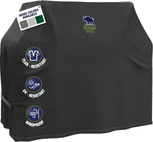 Rugged Rhino All Season Heavy Duty Grill Cover, Three Layer Waterproof UV Resistant and Windproof Covers for Outdoor, Secure Buckle Closure, Grilling Griddle Storage Outside, 64"L x 24"W x 48"H, Black