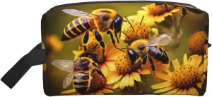 Rural Honey Bees flowers print Travel Cosmetic Bag Organizer Large Makeup Bag Women for Cosmetics Toiletries Accessories