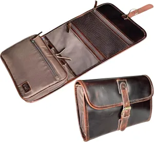 RUSTIC TOWN Leather Hanging Toiletry Bag for Men - Travel Shaving Dopp Kit - Bathroom Shower Toiletries Organizer - Leather Makeup Cosmetic Bag for Women
