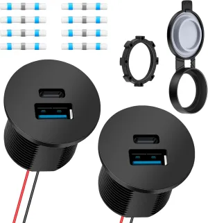 RV USB Outlet 12V/24V Quick Charger, Dual PD3.0 & QC3.0 Fast Charger Type A Type C Ports, Recessed Mount 36W High-speed Charging Socket for RV Camper Van Trailer Boat Truck Car Golf Cart, 2Pcs