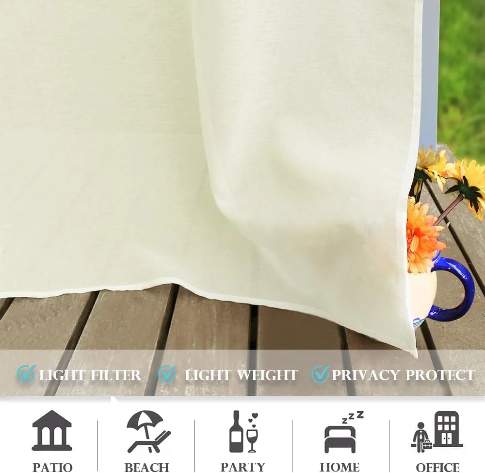 RYB HOME 2 Panels Outdoor Curtains for Patio - Linen Look Semi-Sheer Curtains for Patio Waterproof, Indoor Outdoor Drapes for Gazebo Pergola Balcony Pool Spa, Wide 54 x Long 84, Light Beige