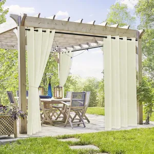 RYB HOME 2 Panels Outdoor Curtains for Patio - Linen Look Semi-Sheer Curtains for Patio Waterproof, Indoor Outdoor Drapes for Gazebo Pergola Balcony Pool Spa, Wide 54 x Long 84, Light Beige