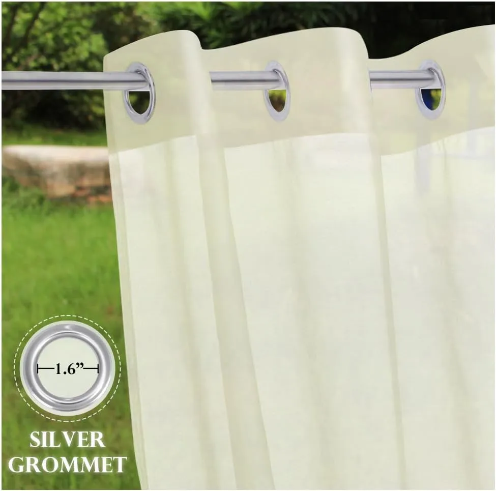 RYB HOME 2 Panels Outdoor Curtains for Patio - Linen Look Semi-Sheer Curtains for Patio Waterproof, Indoor Outdoor Drapes for Gazebo Pergola Balcony Pool Spa, Wide 54 x Long 84, Light Beige
