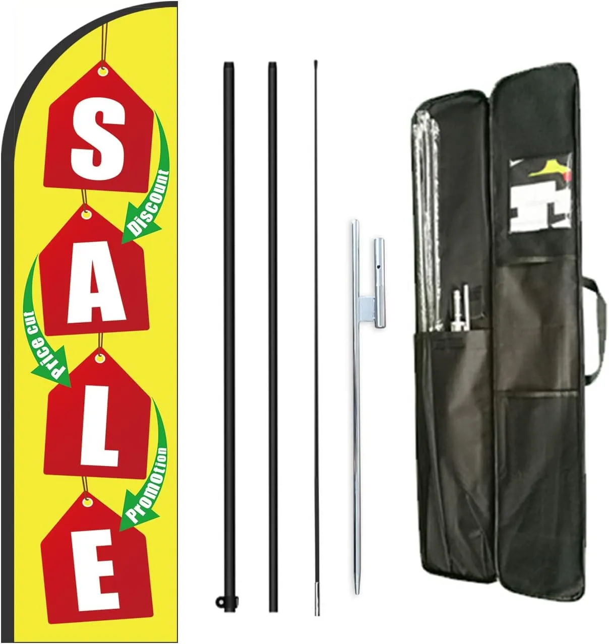 Sale Feather Flag Pole Kit for Stores,Business Advertising For Sale Signs Include 8 Feet Banner Flags and 12 Feet Flagpole Kit,Heavy Duty Ground Stake and Portable Travel Bag