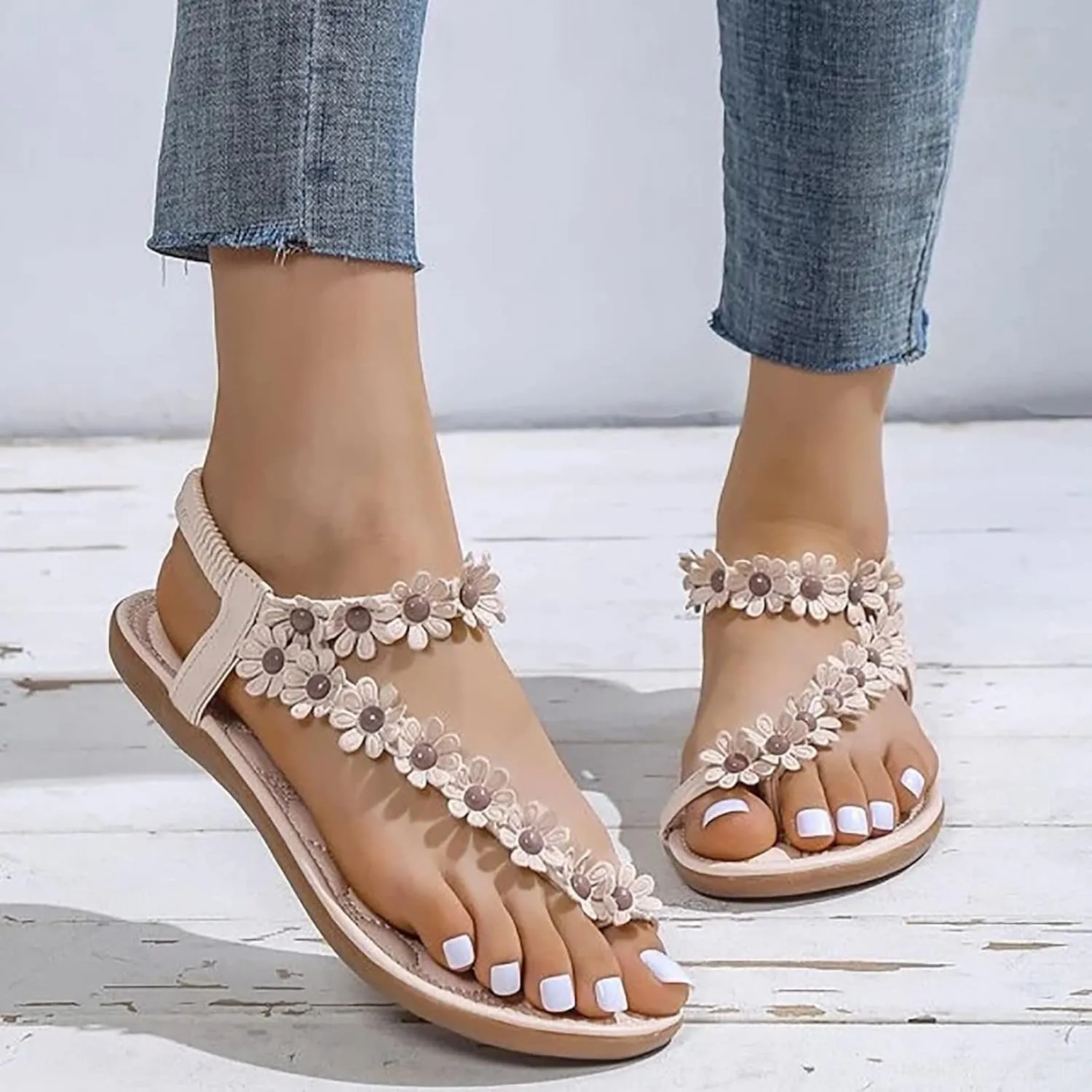 Sandals for Women 2024 Shoes Summer Walking with Non Slip on Casual Beach Shoes Dress Ankle Elastic Bohemian Flatsshoes