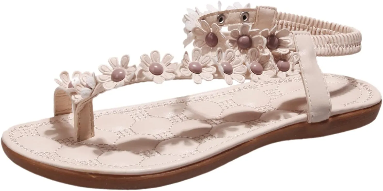 Sandals for Women 2024 Shoes Summer Walking with Non Slip on Casual Beach Shoes Dress Ankle Elastic Bohemian Flatsshoes