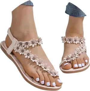 Sandals for Women 2024 Shoes Summer Walking with Non Slip on Casual Beach Shoes Dress Ankle Elastic Bohemian Flatsshoes