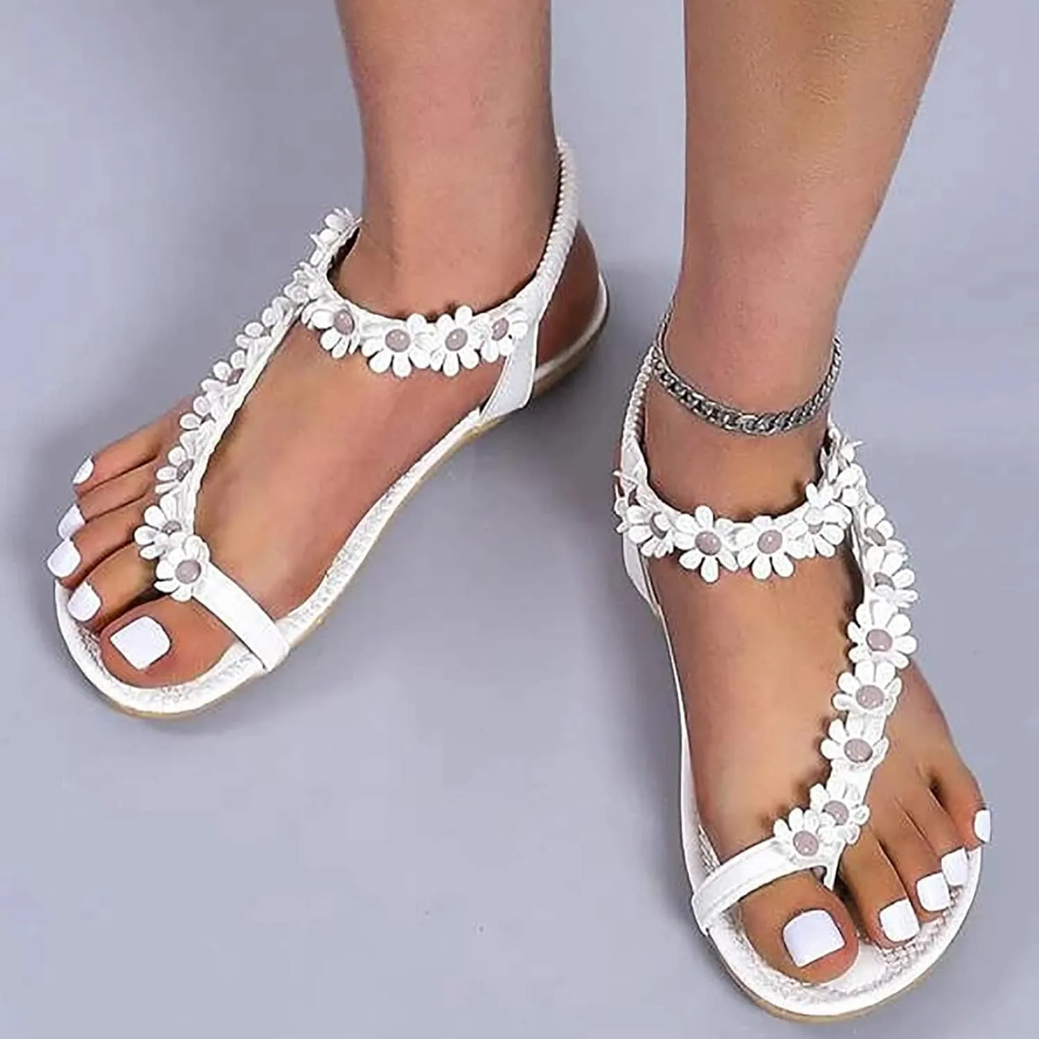 Sandals for Women 2024 Shoes Summer Walking with Non Slip on Casual Beach Shoes Dress Ankle Elastic Bohemian Flatsshoes