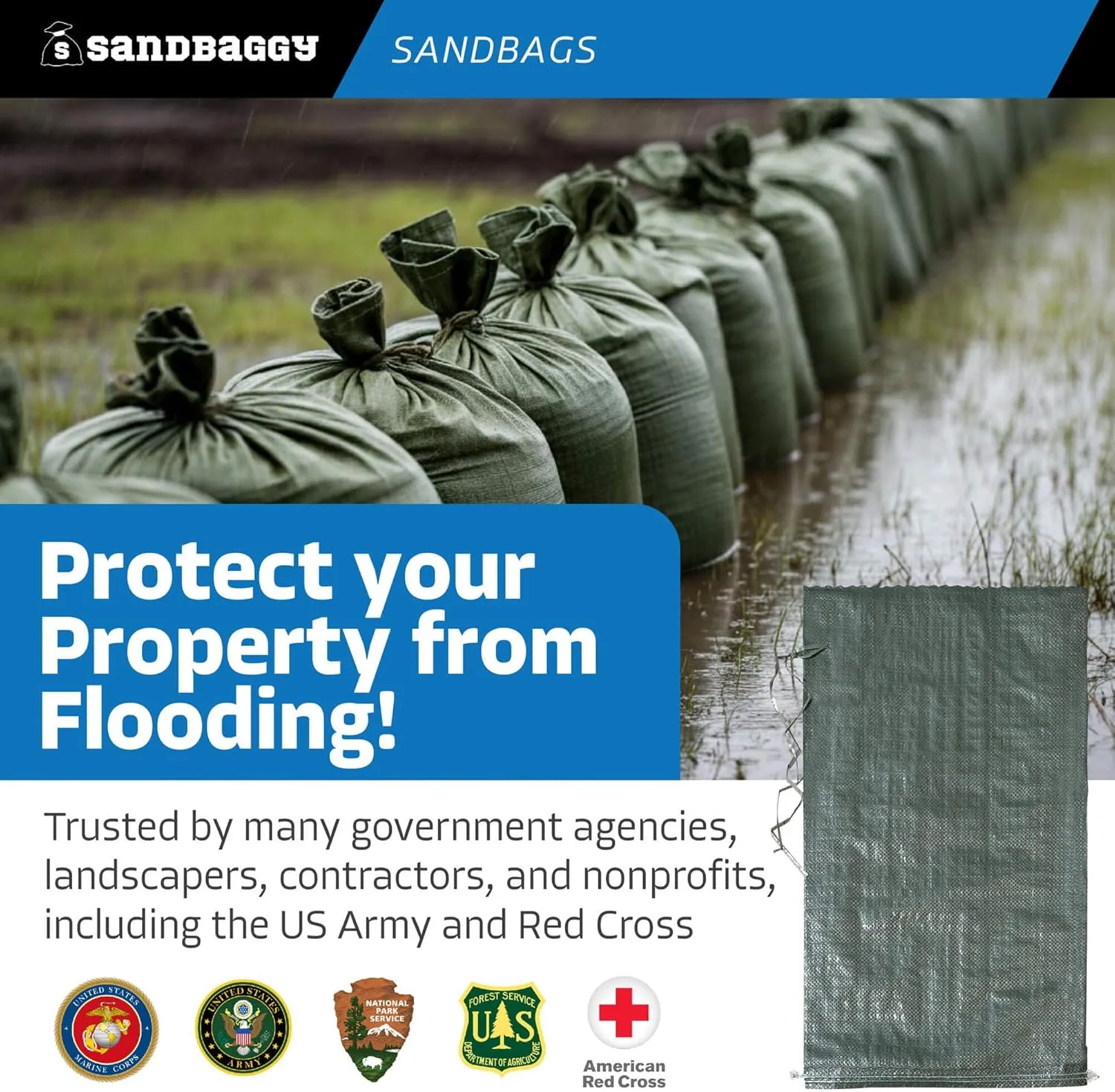 Sandbaggy - Heavy Duty Empty Sandbags For Flooding (14" X 26") - Poly Sand Bags For Flood Barrier, Weight, Construction, Earth Bag Homes - Reusable, UV Resistant - Tie Strings Attached (10 Bags)