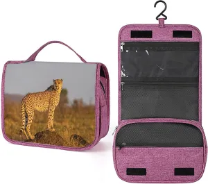 Savannah Pattern,Makeup Bag Cosmetic Travel Bag with Hanging Hook,Wild Animal Standing,Water-resistant Make Up Bag Organizer for Brushes,Full-size Container,Toiletries,Yellow, Yellow_2