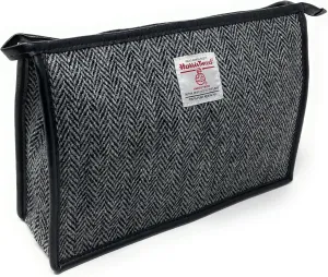 Scott MacKenzie Harris Tweed Black and Grey Herringbone Toiletries Wash Bag