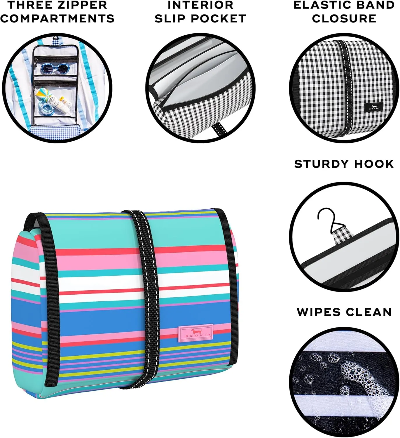 SCOUT Beauty Burrito Hanging Toiletry and Cosmetic Organizer with 3 Compartments