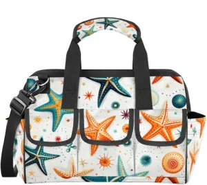 Sea Star And Shells TOOL BAG with 14 Pockets, Adjustable Shoulder Strap Tool Tote Storage Bag, Waterproof Tool Organizer for Woodworking, Building, Gardening