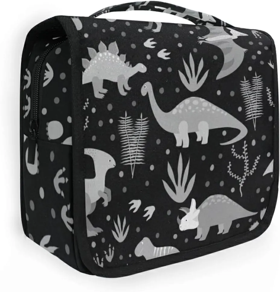 Seamless Retro Russian Cat Snowflakes on Black Happy New Year Hanging Wash Gargle Toiletry Bag Travel Cosmetic Makeup Case Organizer Storage Large Portable