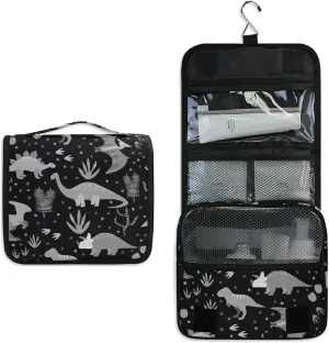 Seamless Retro Russian Cat Snowflakes on Black Happy New Year Hanging Wash Gargle Toiletry Bag Travel Cosmetic Makeup Case Organizer Storage Large Portable