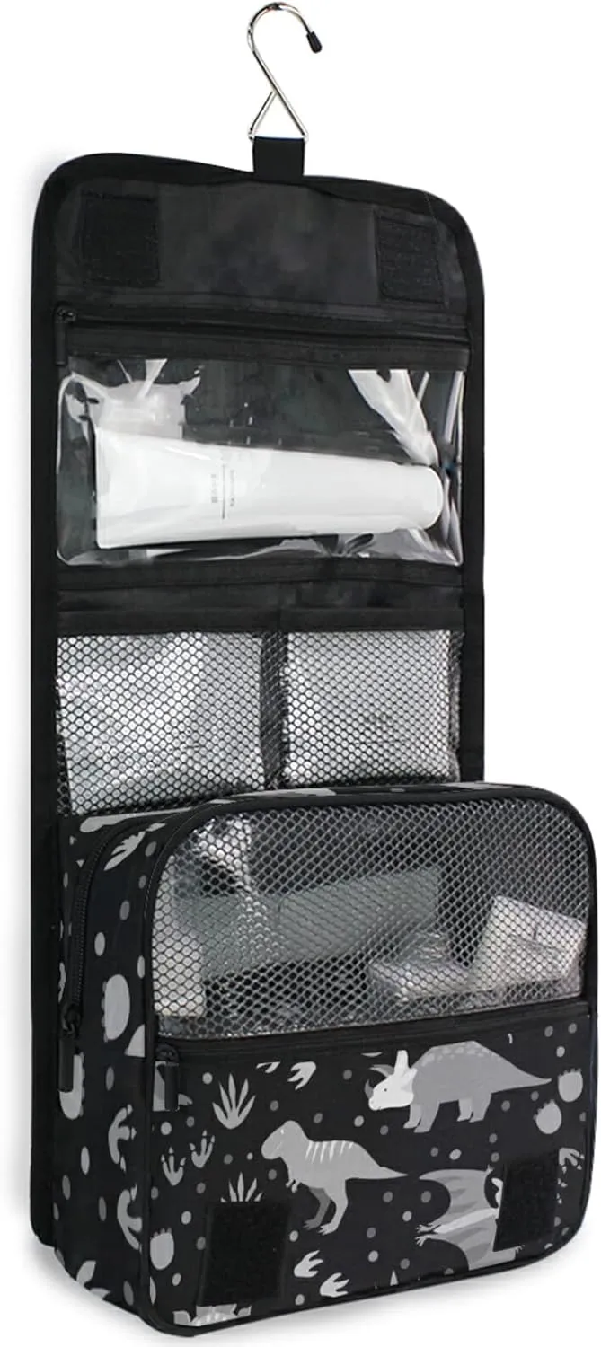 Seamless Retro Russian Cat Snowflakes on Black Happy New Year Hanging Wash Gargle Toiletry Bag Travel Cosmetic Makeup Case Organizer Storage Large Portable
