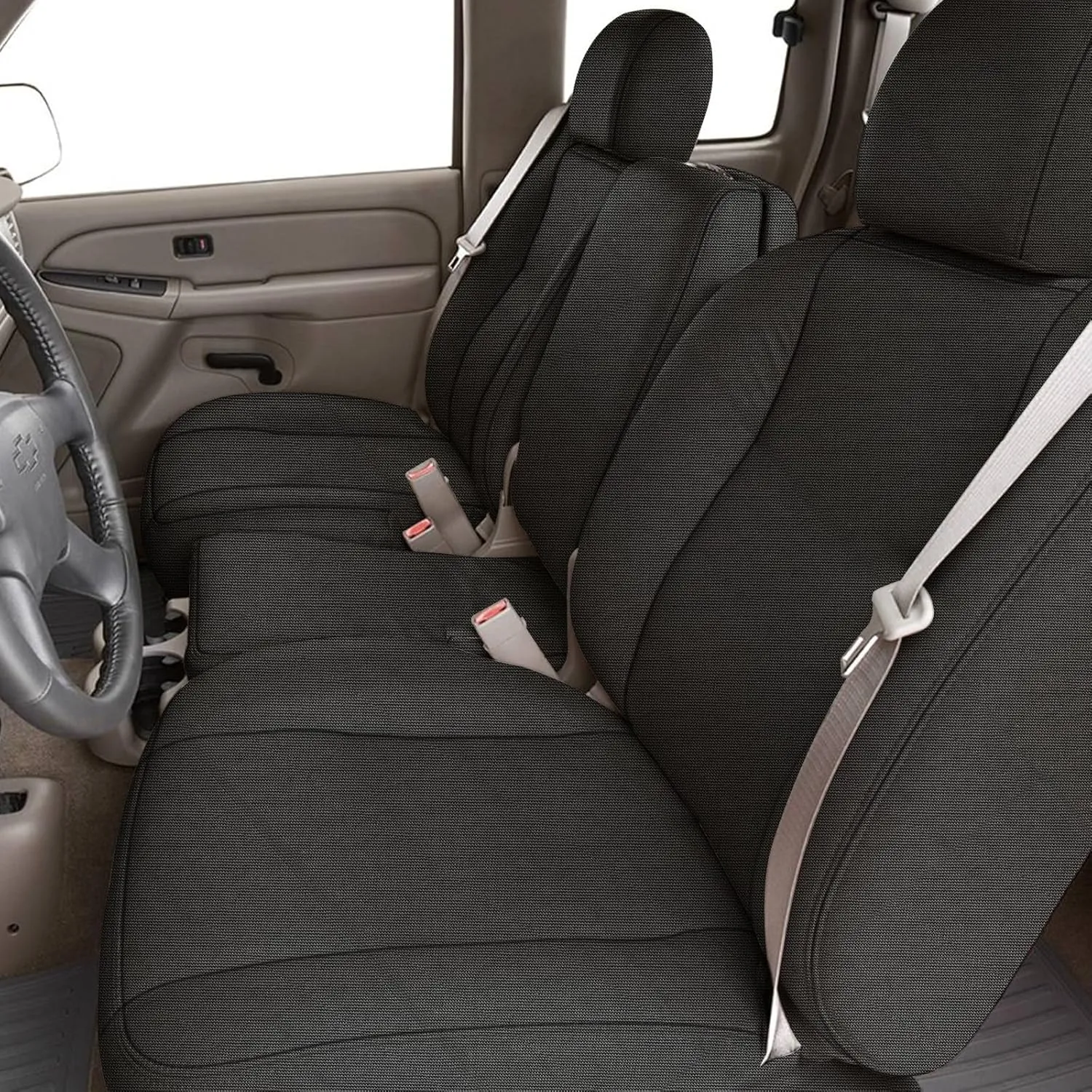 Seat Covers Compatible with 2003-2006 Chevy Silverado LT Double Cab Front, 600D Custom-Made Heavy Duty Front 40/20/40 Split Seat Cover