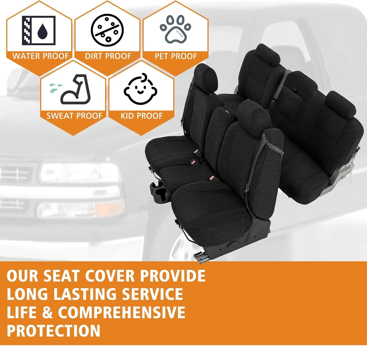 Seat Covers Compatible with 2003-2006 Chevy Silverado LT Double Cab Front, 600D Custom-Made Heavy Duty Front 40/20/40 Split Seat Cover