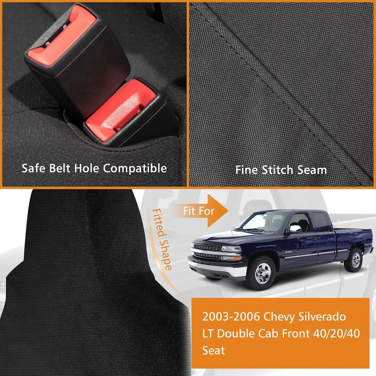 Seat Covers Compatible with 2003-2006 Chevy Silverado LT Double Cab Front, 600D Custom-Made Heavy Duty Front 40/20/40 Split Seat Cover