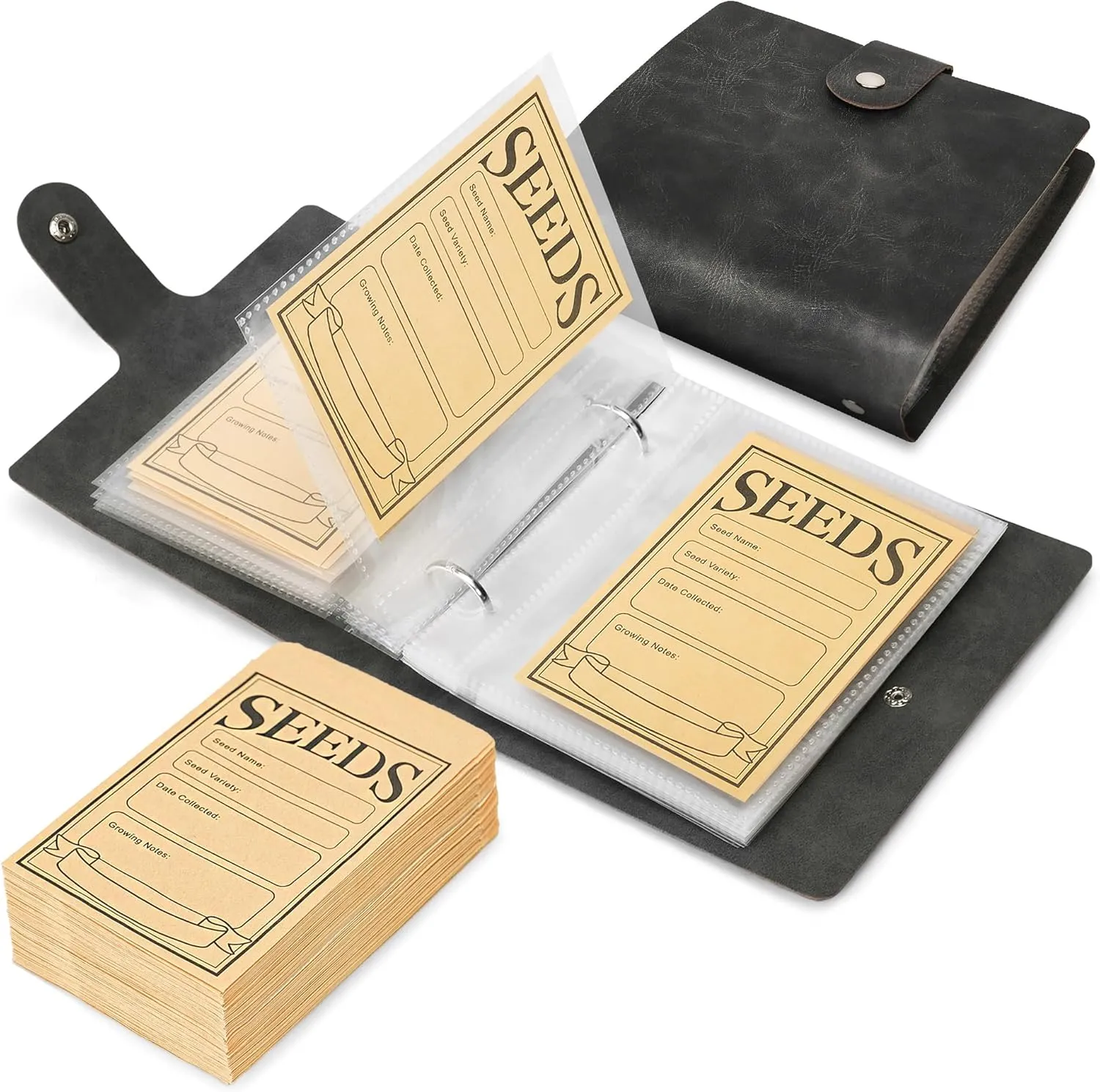Seed Storage Organizer, 50 Pockets Seeds Sleeves Binder with Envelopes, Garden Seed Packet Organizer Seed Collecting Template for Vegetable (Black, 3.5" x 5.12" Pocket)