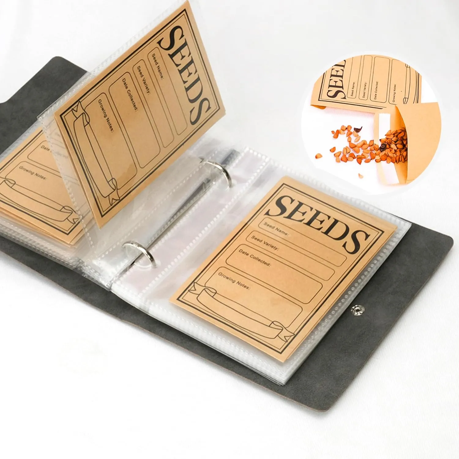 Seed Storage Organizer, 50 Pockets Seeds Sleeves Binder with Envelopes, Garden Seed Packet Organizer Seed Collecting Template for Vegetable (Black, 3.5" x 5.12" Pocket)
