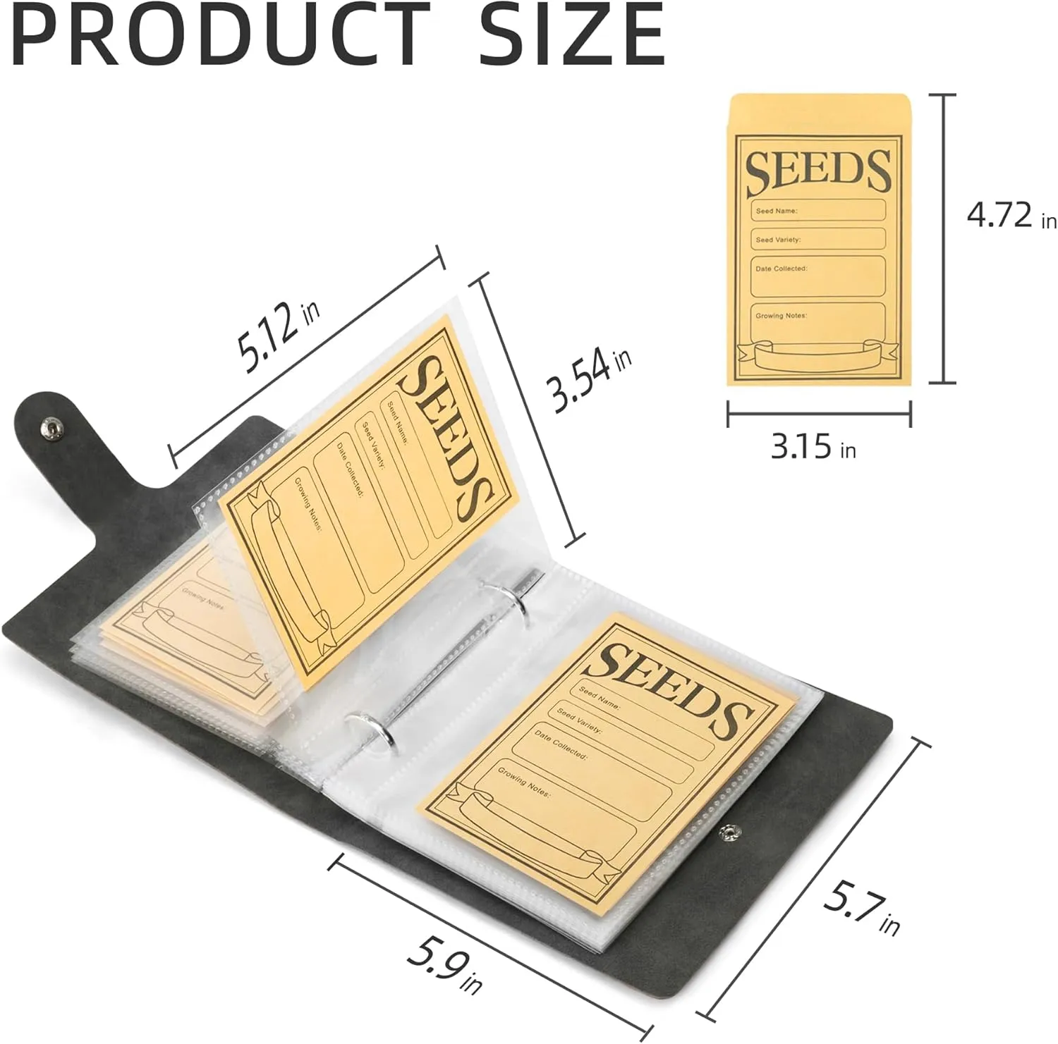 Seed Storage Organizer, 50 Pockets Seeds Sleeves Binder with Envelopes, Garden Seed Packet Organizer Seed Collecting Template for Vegetable (Black, 3.5" x 5.12" Pocket)