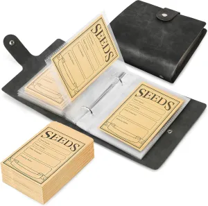 Seed Storage Organizer, 50 Pockets Seeds Sleeves Binder with Envelopes, Garden Seed Packet Organizer Seed Collecting Template for Vegetable (Black, 3.5" x 5.12" Pocket)