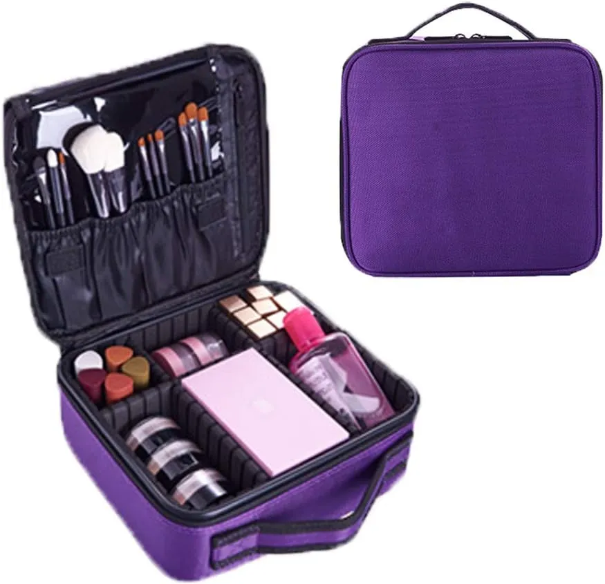 Semilyn Travel Makeup Bag for Women Makeup Organizer Train Case Cosmetic Makeup Storage Bag Organizer with Adjustable Dividers for Brush,Nail Tool,Toiletry,Jewelry Digital Accessories Purple