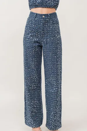 Sequin Denim Pants