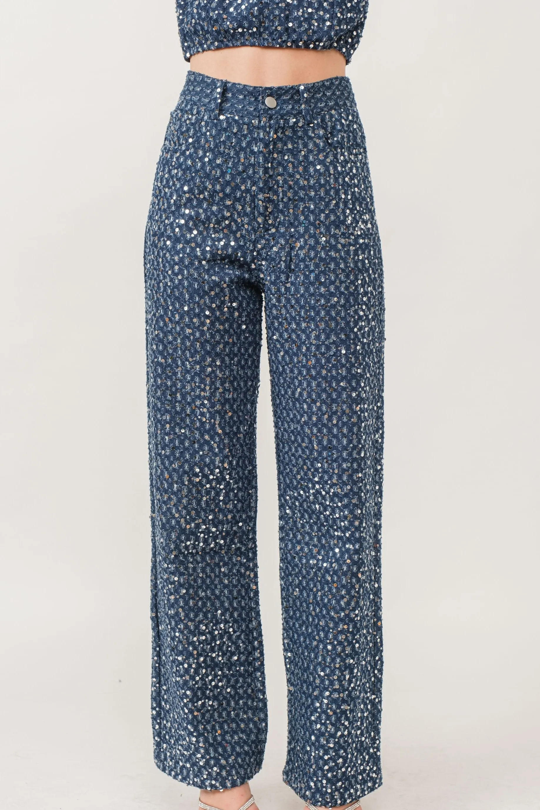 Sequin Denim Pants