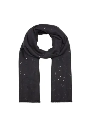 Sequin Embellished Fringe Cashmere Scarf in Night Sky