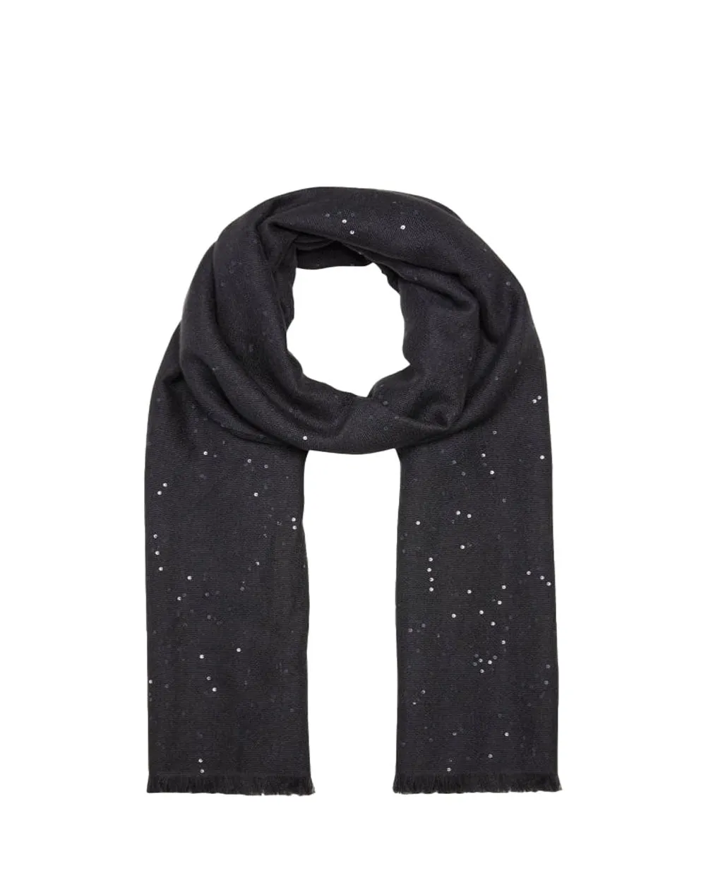 Sequin Embellished Fringe Cashmere Scarf in Night Sky