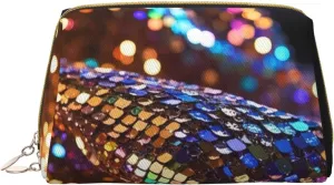 Sequin Pattern Print Travel Makeup Bag, Women's Large Capacity Makeup Bag, Waterproof Portable Bag, Open Flat Makeup Bag