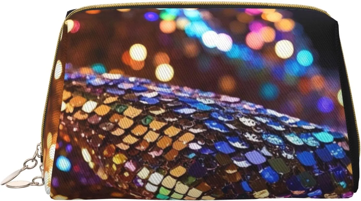 Sequin Pattern Print Travel Makeup Bag, Women's Large Capacity Makeup Bag, Waterproof Portable Bag, Open Flat Makeup Bag