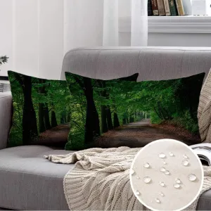 Set of 2 Waterproof Pillow Covers Linen with Magical Tunnel Adventure Majestic Pathway Through Thick Forest Location Nature Parks Outdoor Throw Pillow Cushion Case for Couch, Outdoor 12x20 Inch