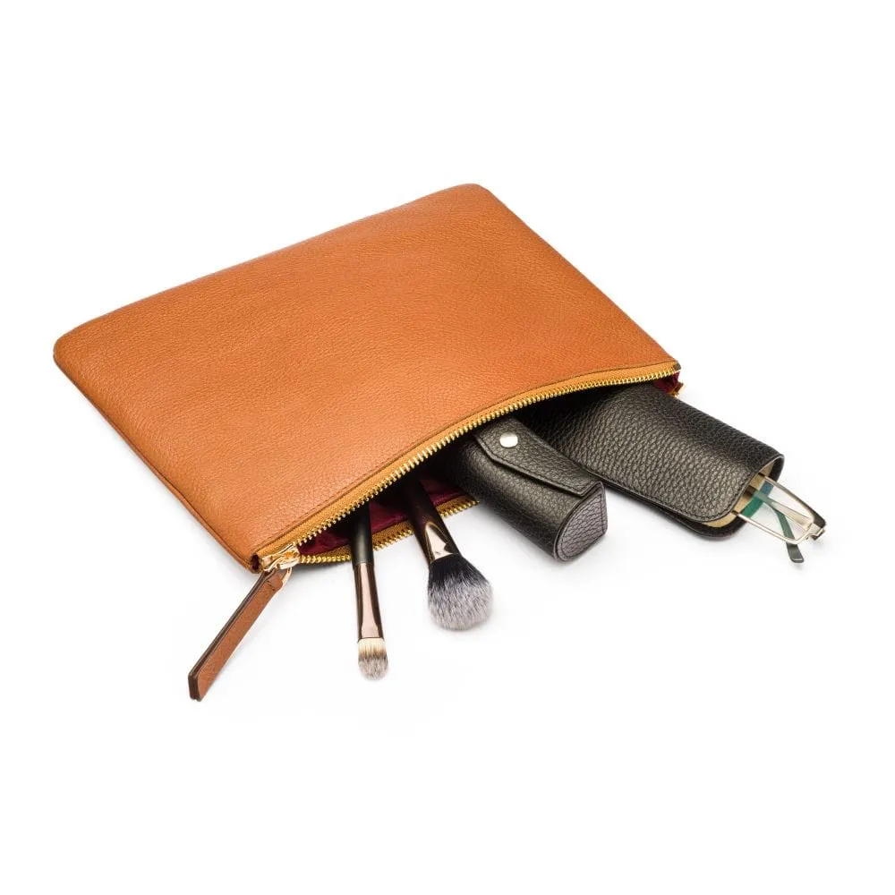 Set of 3 Leather Makeup Bags - Tan