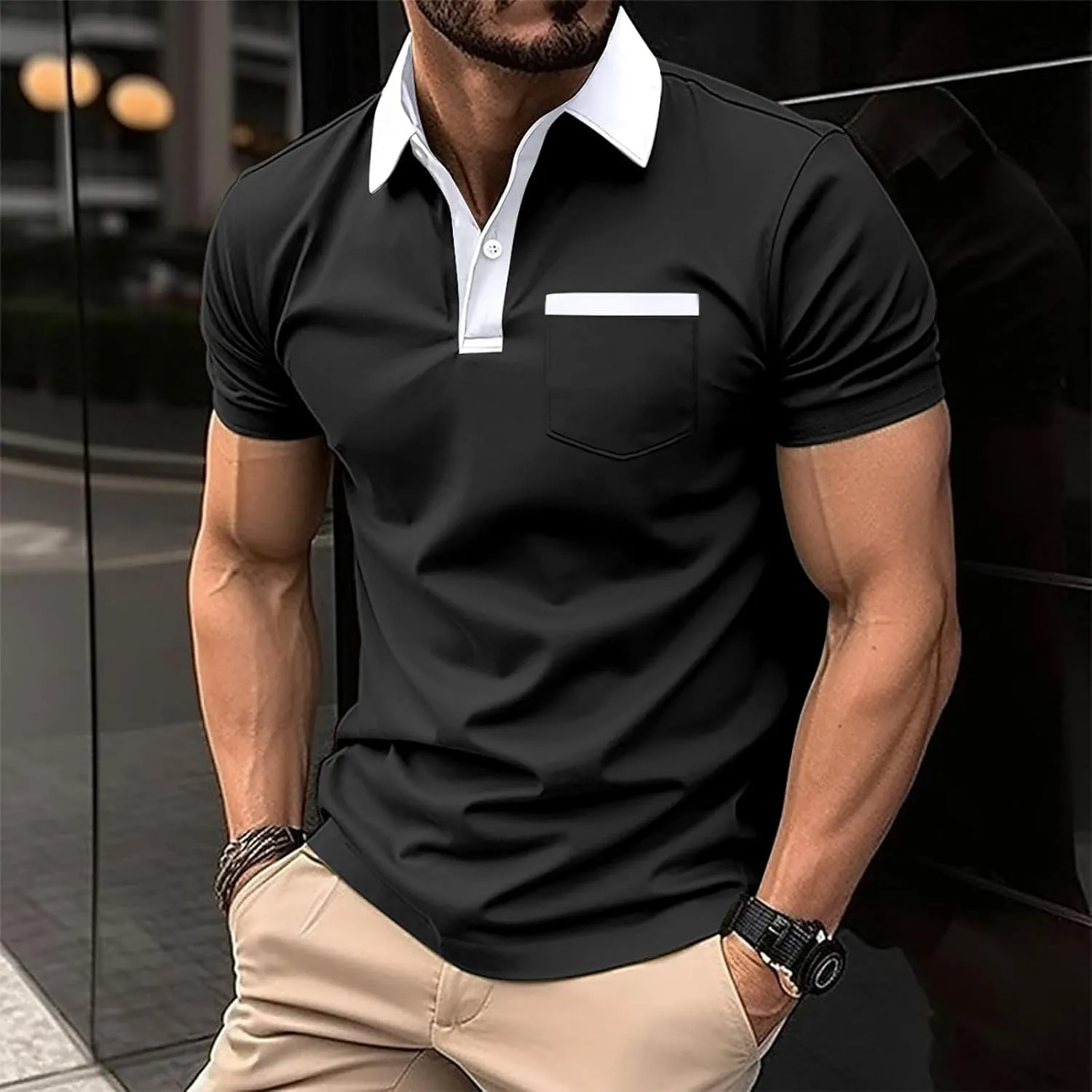 SGASY Mens Polo Shirts Quarter Button Shirts Casual Classic Lightweight Short Sleeve Golf Collared Shirts Quick Dry Athletic