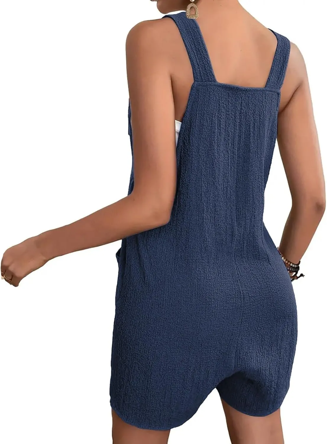 SHAOBGE Women's Button Down Jumpsuits Lace Up Solid Color Rompers Suspender Shorts Overalls Casual Outfit with Pockets