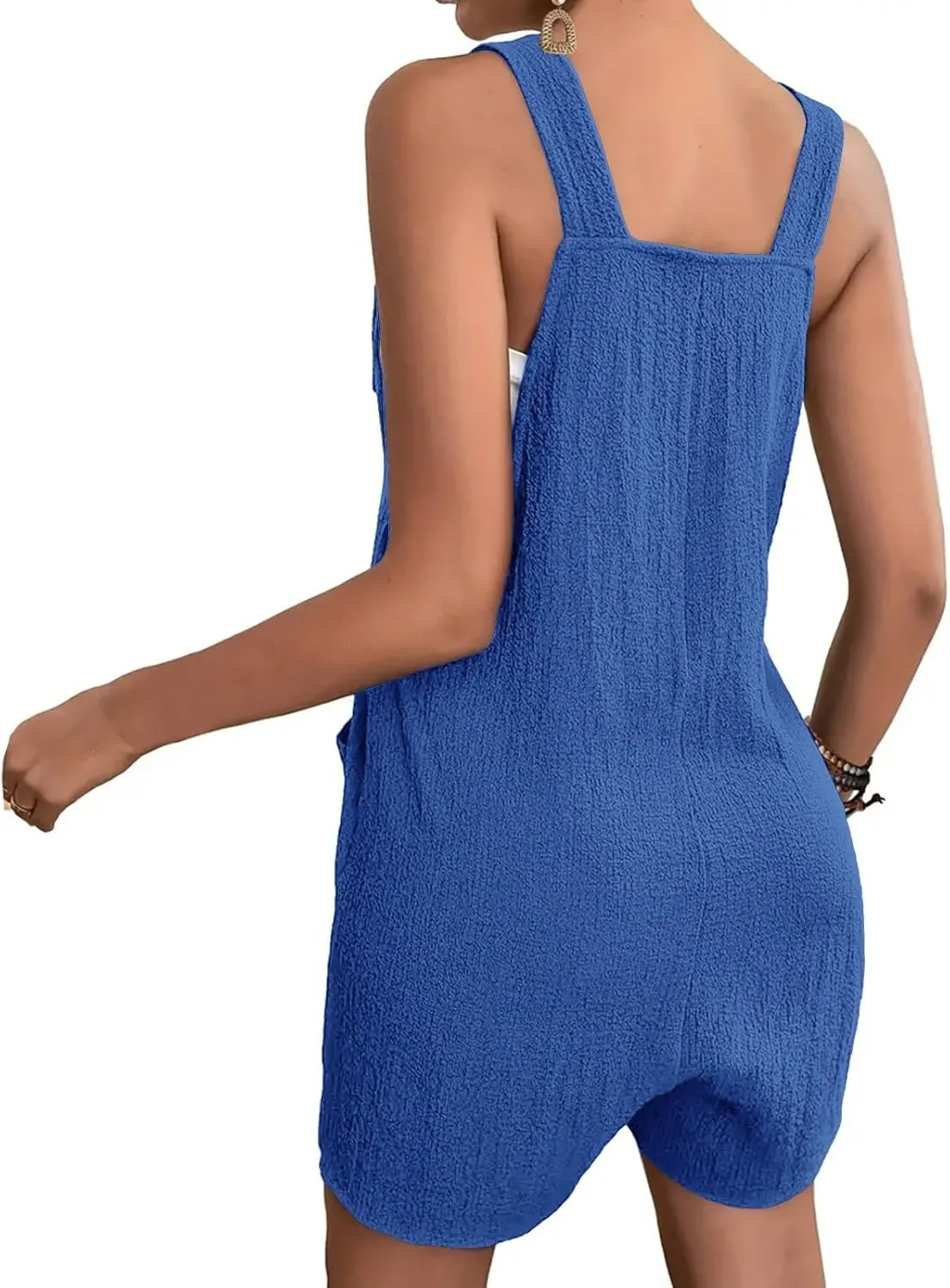 SHAOBGE Women's Button Down Jumpsuits Lace Up Solid Color Rompers Suspender Shorts Overalls Casual Outfit with Pockets