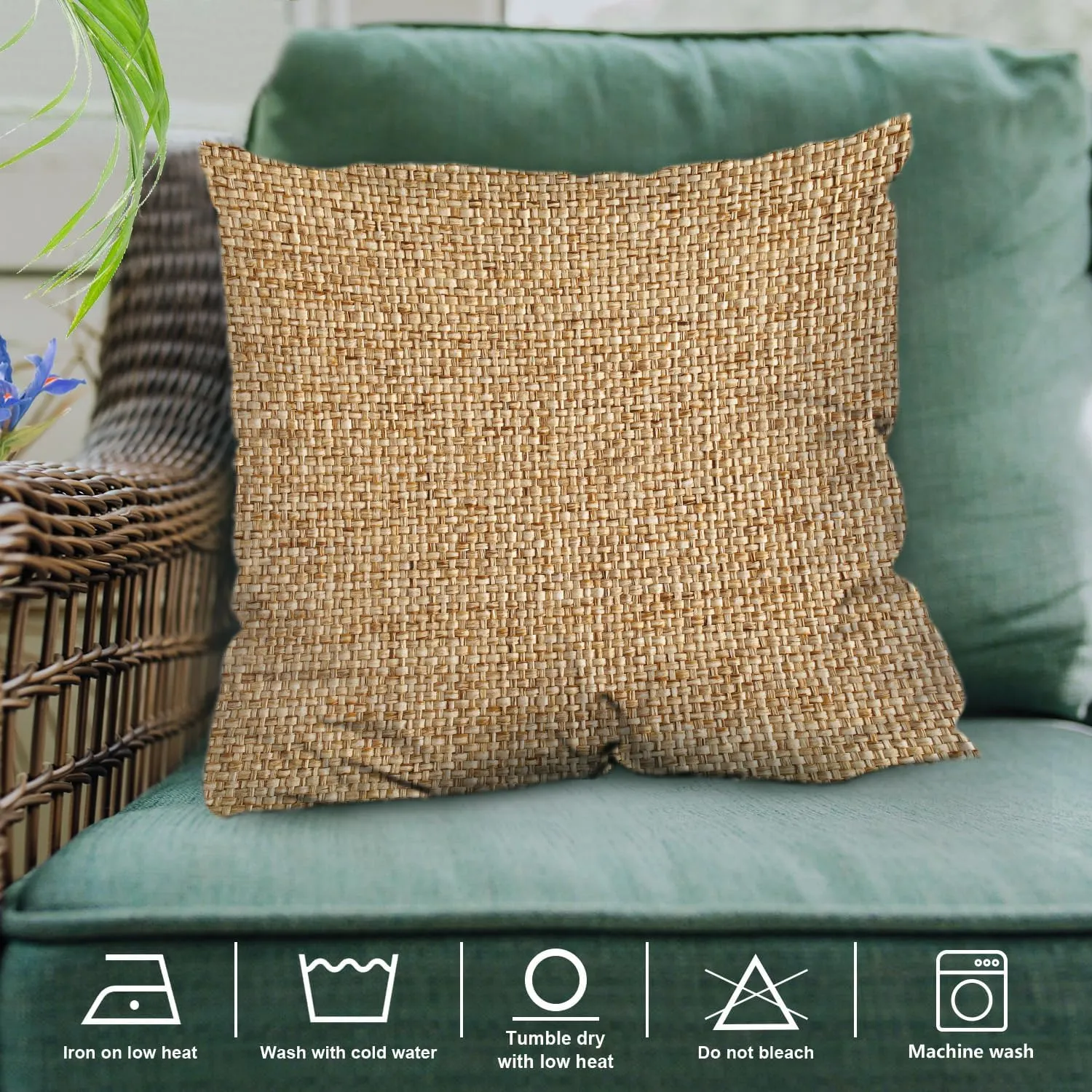 Shrahala Imitation Yellow Linen Texture Jute Pattern Decorative Throw Pillow Cover, Jute Woven Texture Square Pillowcase Blended Double-Sided No Inserts for Bedroom Living Room Set of 2 (22 x 22 in)