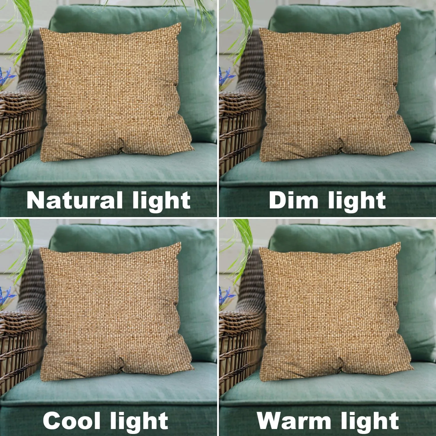 Shrahala Imitation Yellow Linen Texture Jute Pattern Decorative Throw Pillow Cover, Jute Woven Texture Square Pillowcase Blended Double-Sided No Inserts for Bedroom Living Room Set of 2 (22 x 22 in)
