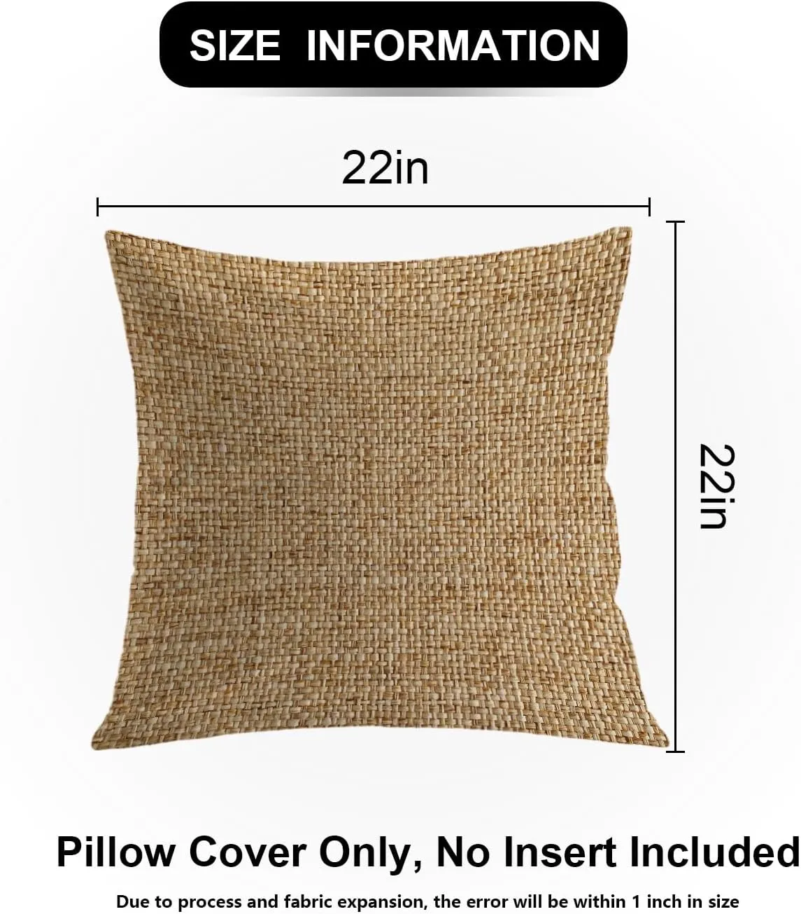 Shrahala Imitation Yellow Linen Texture Jute Pattern Decorative Throw Pillow Cover, Jute Woven Texture Square Pillowcase Blended Double-Sided No Inserts for Bedroom Living Room Set of 2 (22 x 22 in)