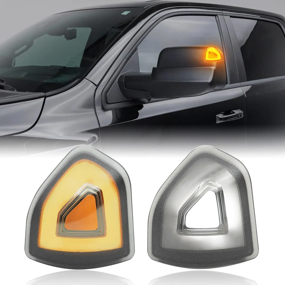 Side Tow Mirror Turn Signal Lights LED Compatible with Ram 1500 2021-2023/for Ram 1500 Classic 2022 2023/for Ram 2500 3500 19-22 Amber Blink Turn Marker White LED Position Lights (Smoked Len)